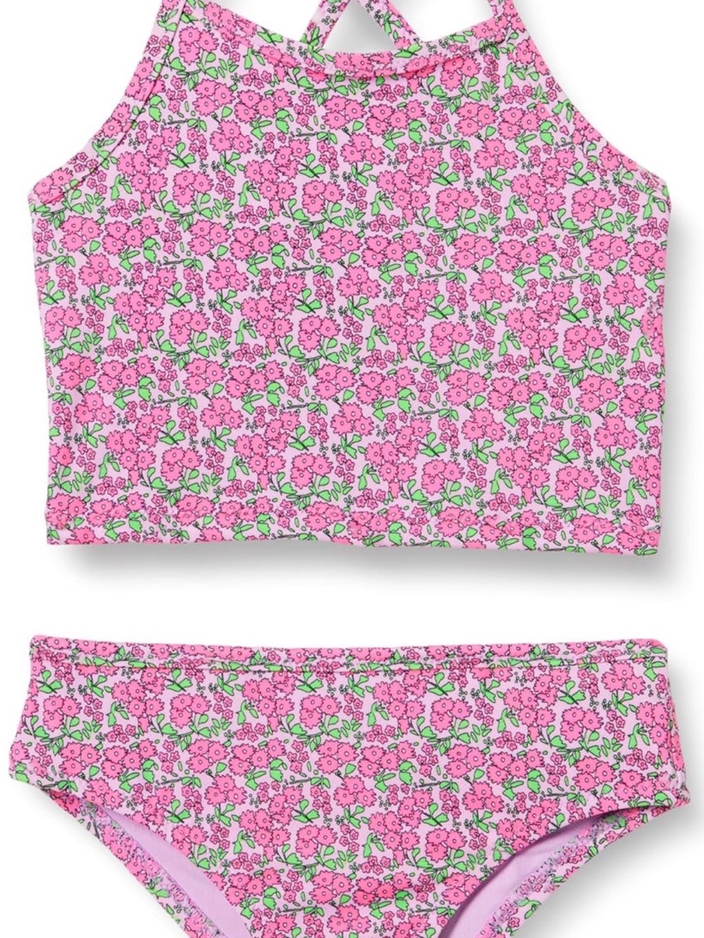 Amazon Essentials Girls Pink and Green Floral Tankini Bikini Set